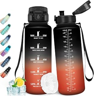 HoneyHolly Trinkflasche 1500ML, Sportflasche mit Filter, Wasserflasche, Auslaufsicher mit Zeitmarkierung, Trinkflasche Kohlensäure Geeignet, Wasserflasche Sport für Wandern, Radfahren, Fitness, Gym