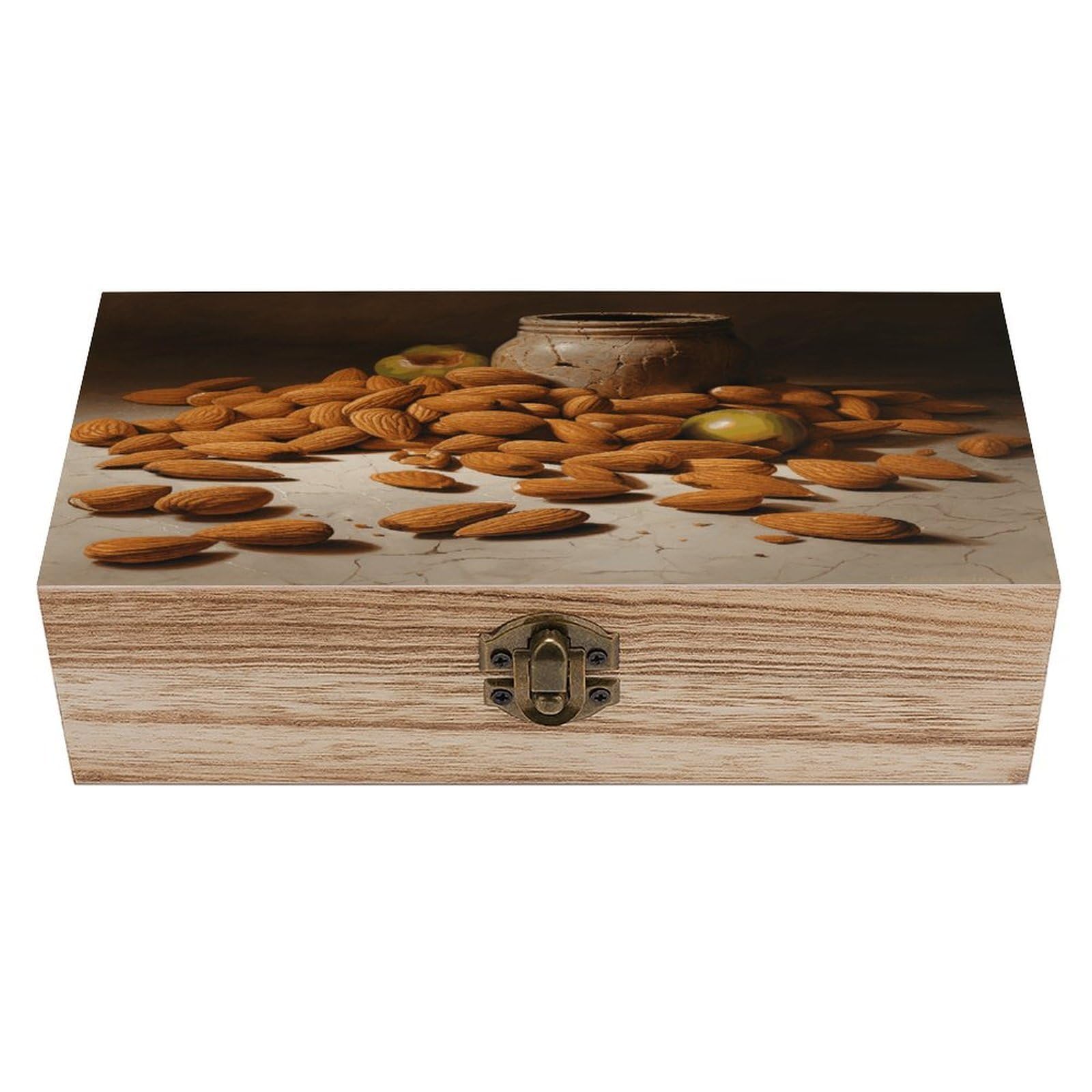 VstaDank Almonds And Jars Wooden Storage Box Wooden Keepsake Box with A Hinged Lid Fashion Memory Treasure Boxes Decorative Jewelry Case for Crafts Photo Home Decor Wood Gift Box