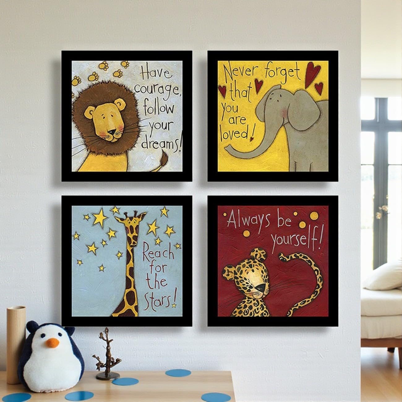 PAINTINGMANTRA Motivational Animals Framed Painting/Posters for Room Decoration, Set of 4 Black Frame Art Prints/Posters for Living Room (4 Unit, 9 x 9 Inches)