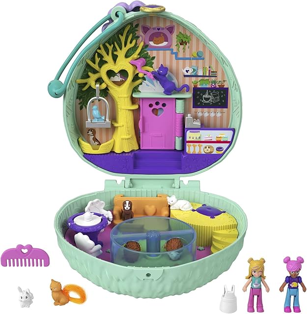Polly Pocket GTN15 Hedgehog Cafe Compact, Micro Polly Doll & Friend Doll, 2 Animal Figures (1 Cat with Tail Hair), Great Gift for Ages 4 Years Old & Up, Multi-coloured, 11.3 cm*4.5 cm*9.0 cm
