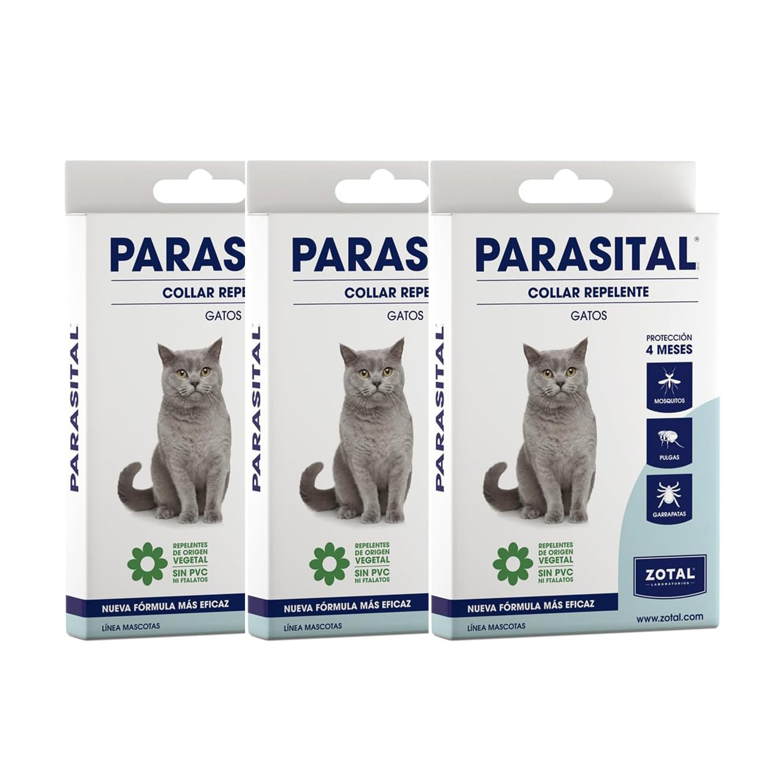 Zotal Parasital Collar Antiparasitario para Gatos - Pack 3 Collares - Protección de hasta 4 Meses con Aceites Esenciales Naturales - Repele Mosquitos, Pulgas y Garrapatas
