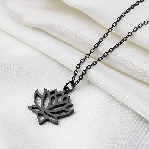 Vista 5 de bobauna Collar con colgante de flor de loto de acero inoxidable, joyería de yoga, regalo inspirador para ella