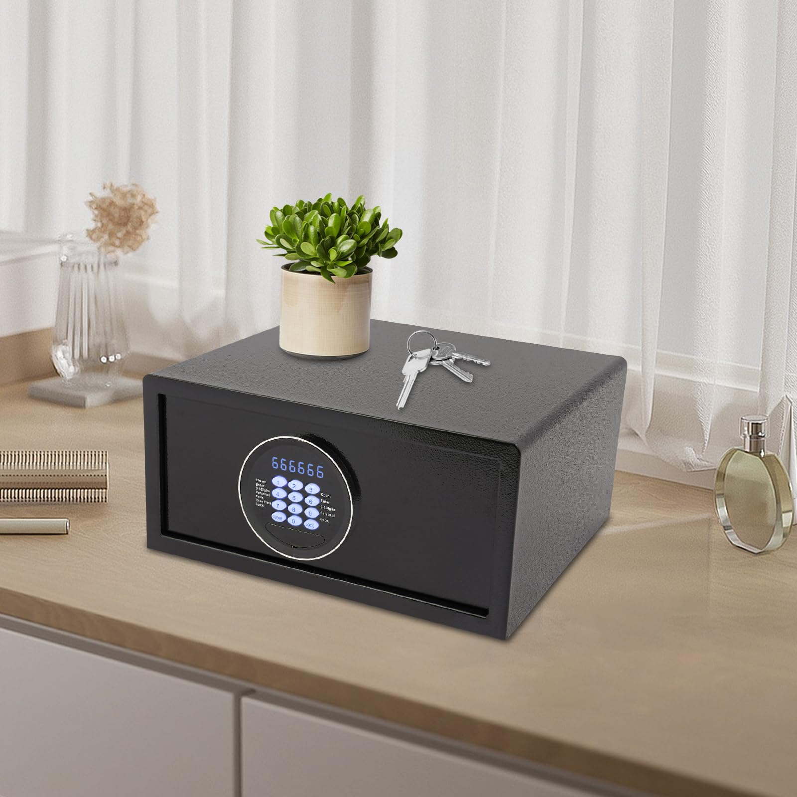 Armario de seguridad de acero de 30 L, con código digital y llaves, montaje en pared para el hogar, documentos, joyas, color negro, certificado CE, caja fuerte antirrobos