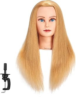 Traininghead 24"-26" 100% Human hair Mannequin head Training Head Cosmetology Manikin Head Doll Head with free Clamp (Golden)
