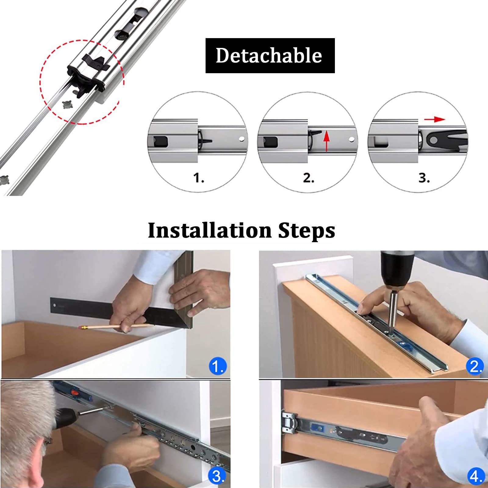 Paio di guide per cassetti ad estrazione totale, guide per cassetti per armadio da cucina, con chiusura ammortizzata, guide per cassetti con sfera, spingere e tirare senza intoppi, guide in meta