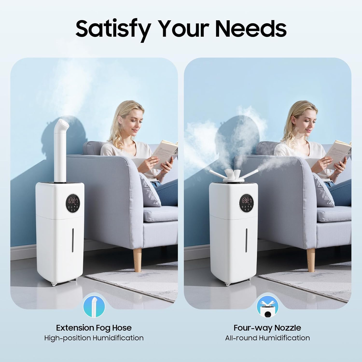 Ultrasonic Humidifier with Remote Control and Wheels, 5.5 Gal Whole House Humidifier for Large Home 3229 sq ft Max 2000 ML/H Mist Output Top Fill Floor Humidifier with 3 Speed Dual 360° Nozzles