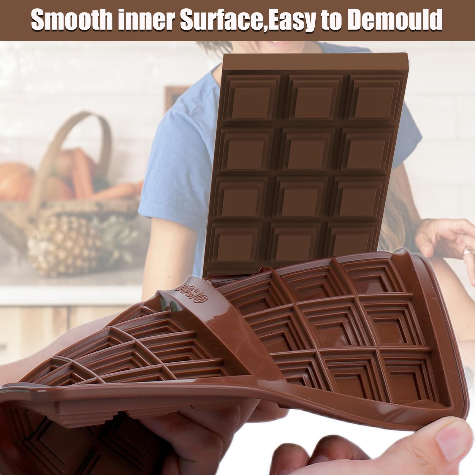 Sadodo Silicone Chocolate Bar Mould,Pack 2PCS with 100 Bags and Cream Scraper,Dubai Pistachio Jam Chocolate DIY,Square Flat Tower Biscuit Mold - Image 2