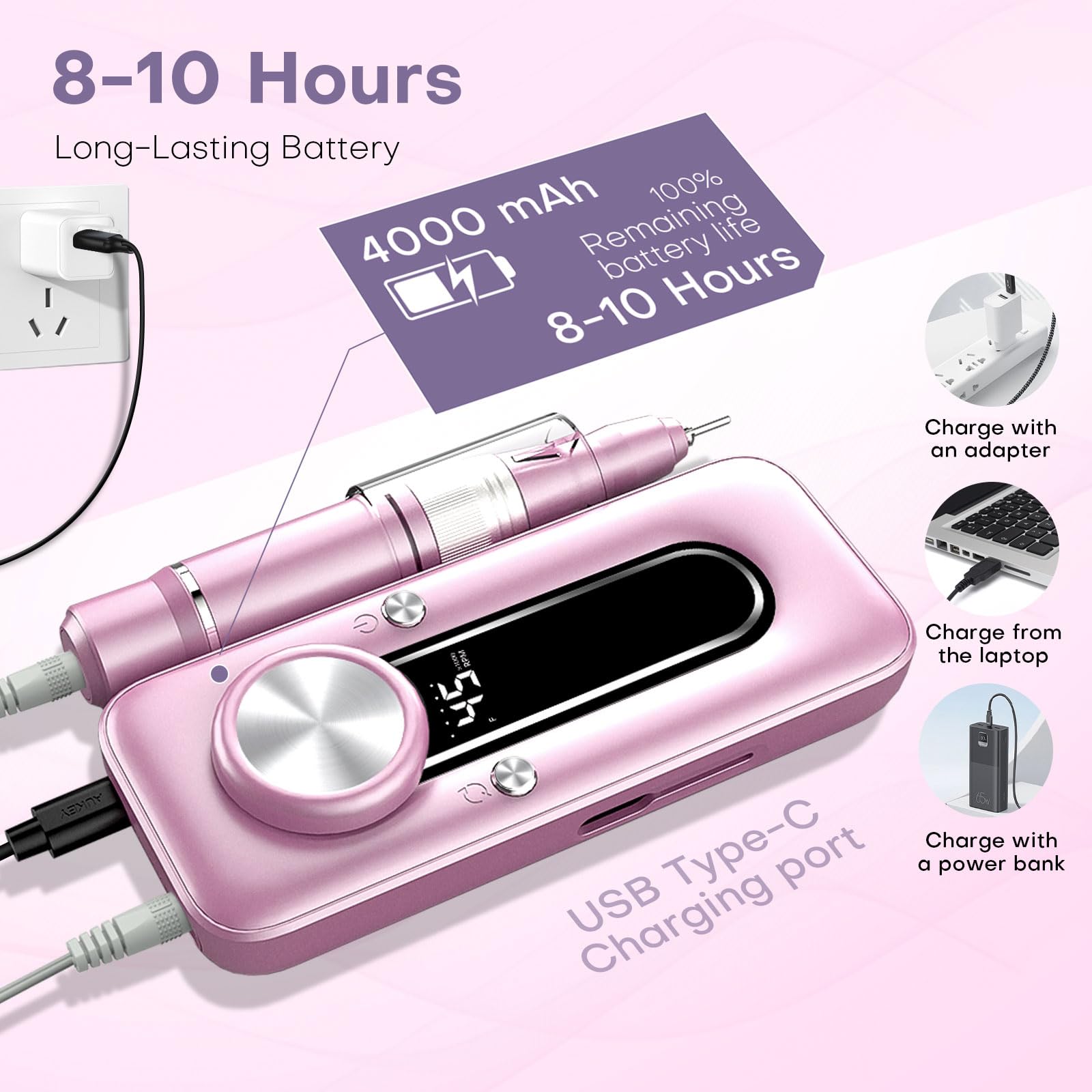 TUOBEO Nagelbohrer, elektrisches Nagelfeilen-Set, 45000 U/min, professionelles Efile-Nagelset, kabellos, tragbar, wiederaufladbar, Acryl-Gel-Nagellackentferner, Maschine, Pediküre, Maniküre-Werkzeug