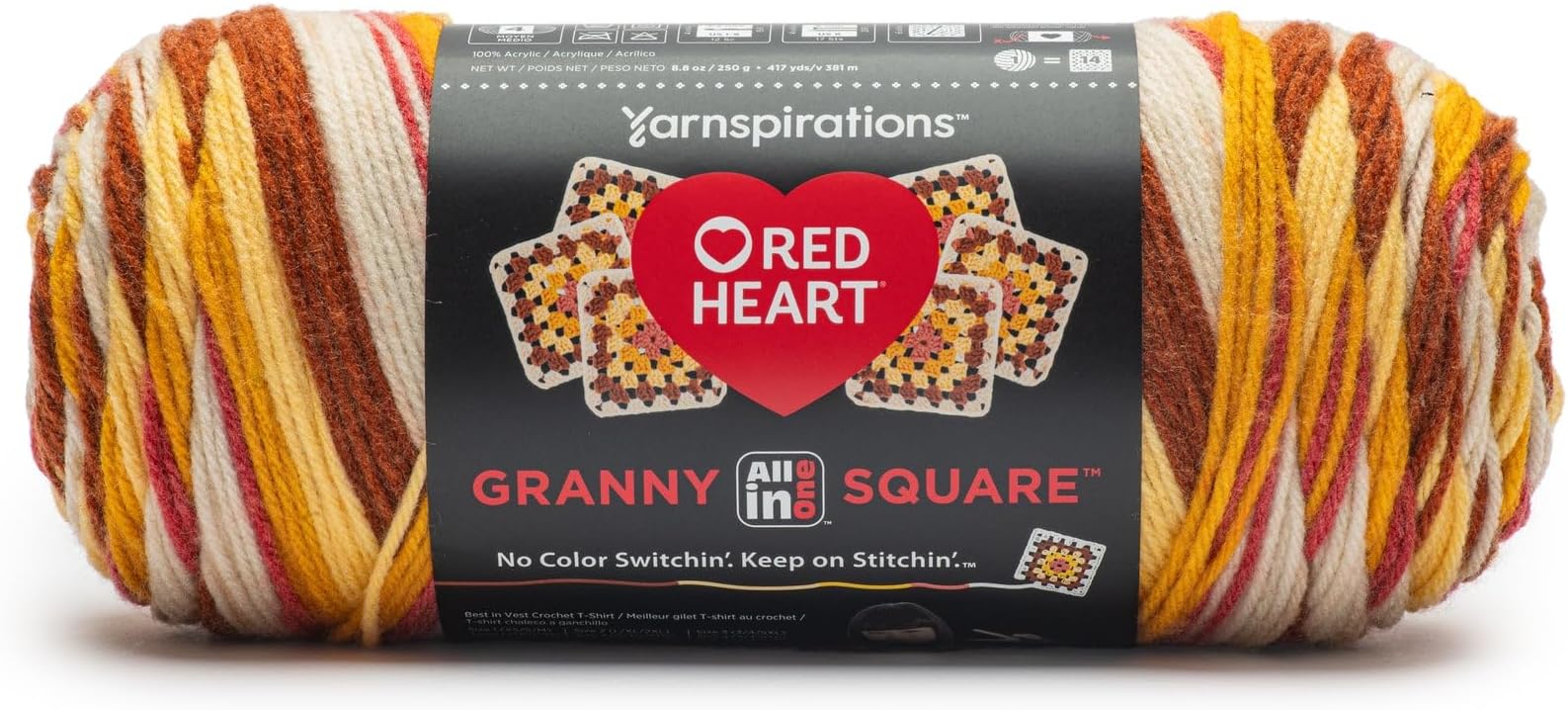 Amazon.com: Red Heart All In One Granny Square Yarn (250g/8.8oz), Aran ...