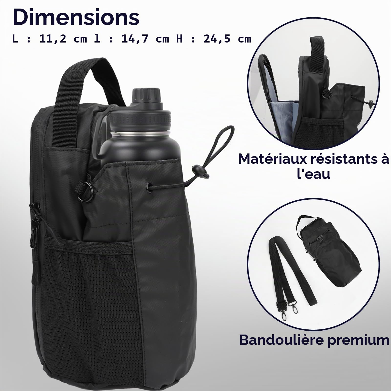 Sac Magnétique Sport avec Fixation Aimantée, Sac de Gym Magnétique, Porte Bouteille et Gourde, Sac Banane Gym avec Bandoulière Ajustable, Sac de Gym Portable, Porte Bouteille d'eau pour Homme Femme