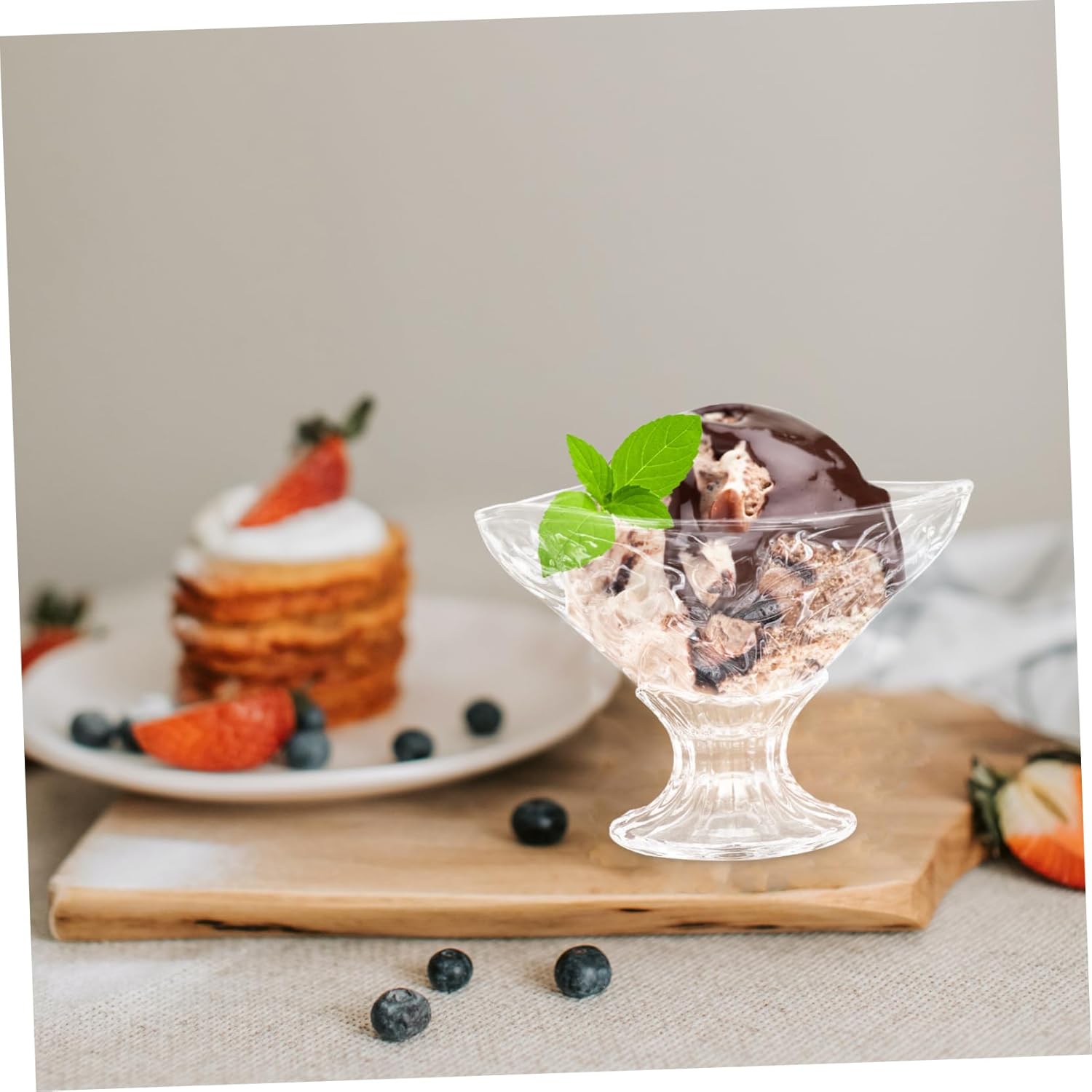 ABOOFAN 2pcs Transparent Dessert Cup High Base for Ice Cream Jelly Yogurt More Reusable Clear Serving Bowl for Parties Homes and Bars