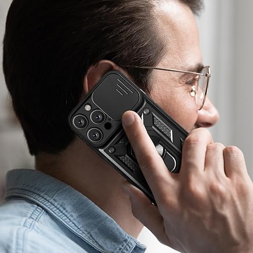 Miniatura 7 de Funda diseñada para iPhone 11 Pro con soporte, protección de cámara Cubierta de protección de cámara deslizante de grado militar, anillo giratorio