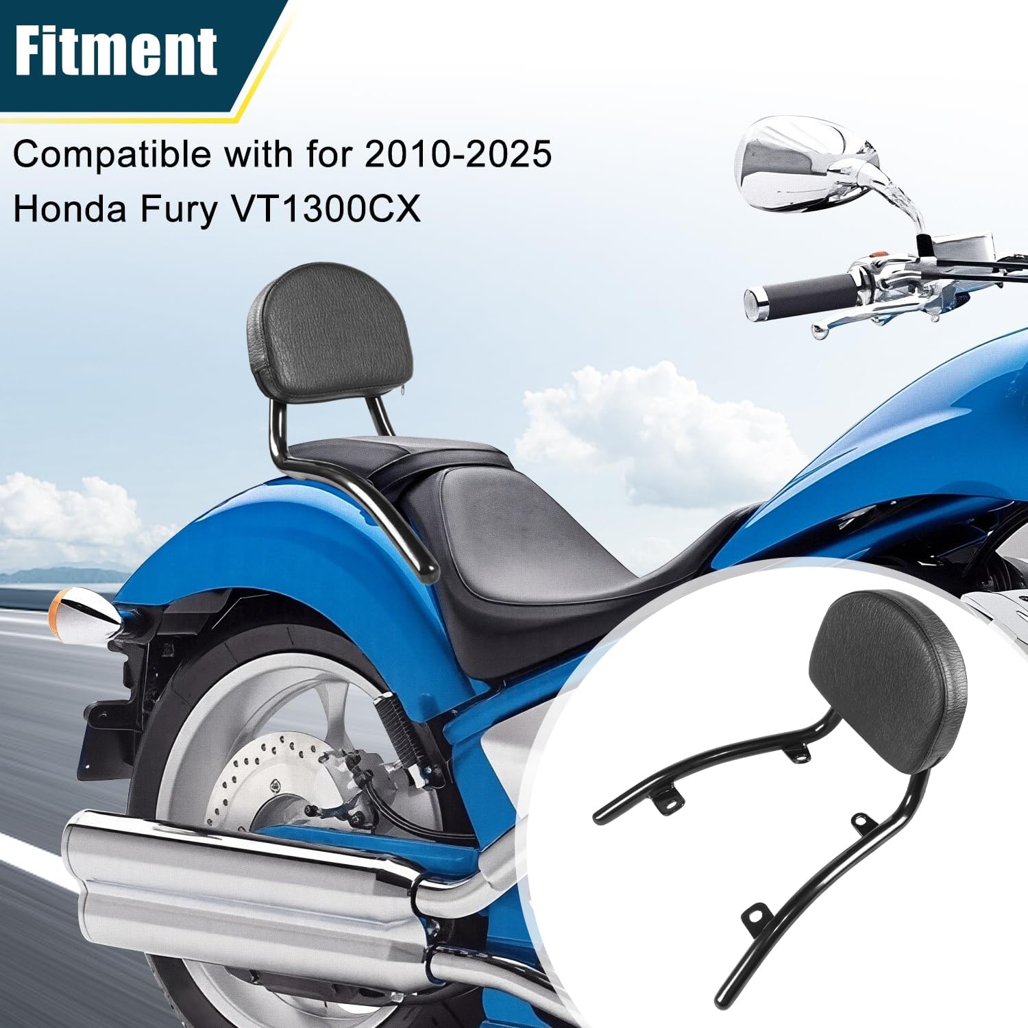 Motorcycle Rear Passenger Backrest Sissy Bar With Back Rest Cushion Pad Compatible With For Honda Fury VT1300CX VT1300 CX 2010-2025 Sissy Bar Backrest