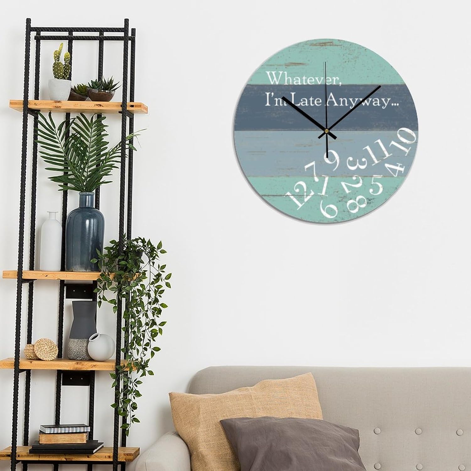 Living Room Wall Clock Whatever I'm Late Anyway PVC Clock I'm Late Anyway Silent Wall Clock Non Ticking 15x15 Inch Decorative Kitchen Clocks Wall Battery Operated for Kitchen Laundry Room