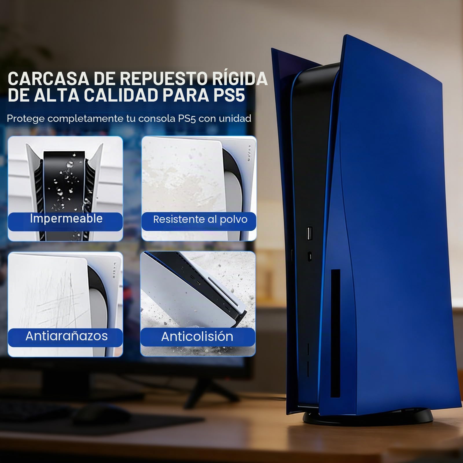 ArVin - Carcasa para consola PS5, placa de repuesto para PS5, antiarañazos, a prueba de polvo, accesorios para juegos de profesión para Sony Playstation 5 Console Disc Edition (azul)