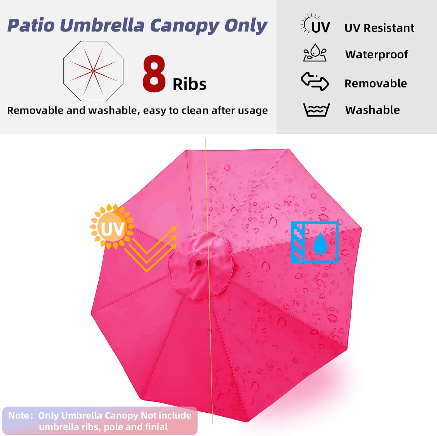 Patio Umbrella 9 ft Replacement Canopy for 8 Ribs-Canopy Only