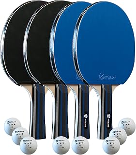 JP WinLook Ping Pong Paddle Set: 4 Pro Table Tennis Rackets, 8 Regulation Balls & Portable Case - Indoor/Outdoor for Beginners to Pros