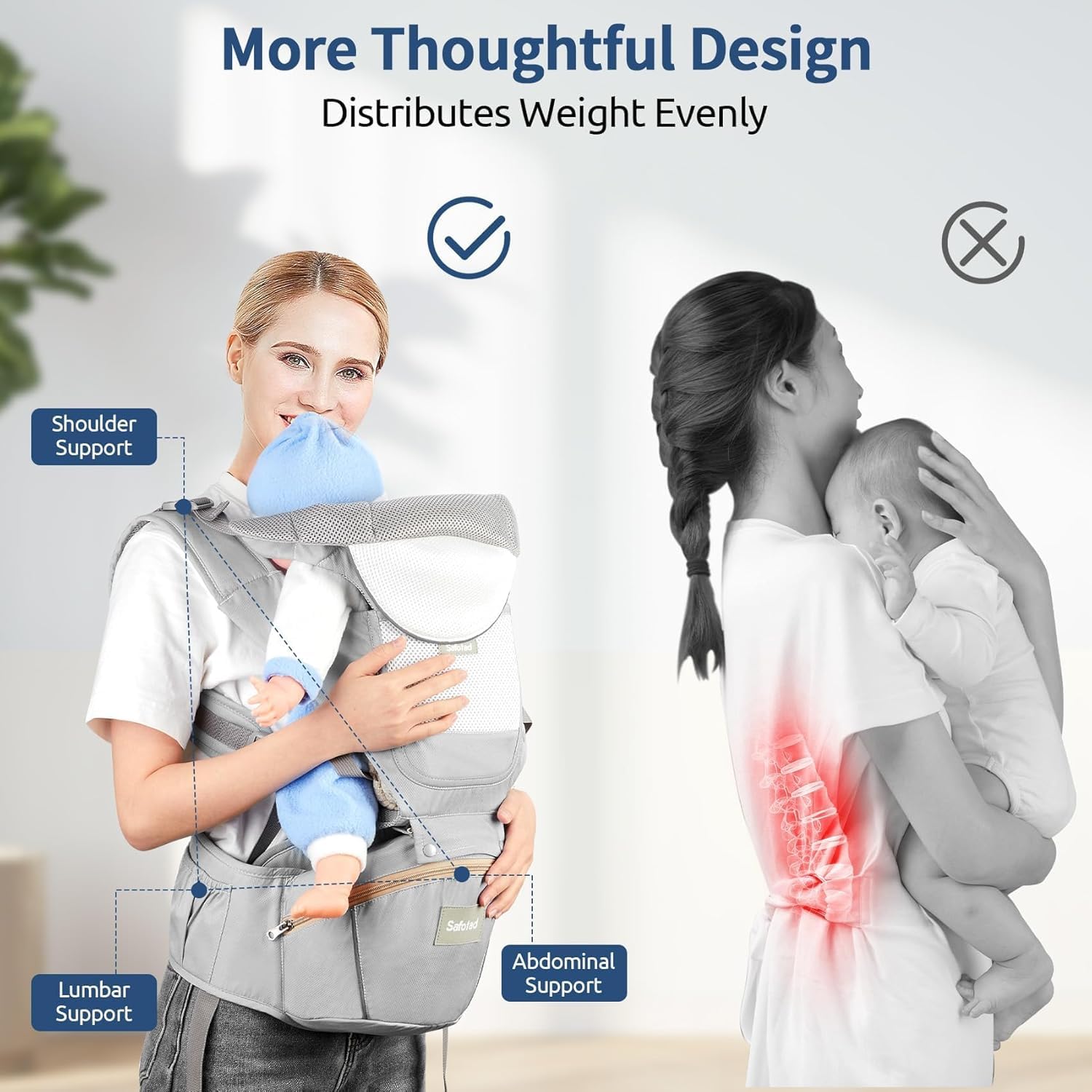 Suptikes Hip Seat Baby Carrier with 6 Carry Positions, Baby Carrier with Hip seat for 6 to 24 Months Baby, Adjustable New-Born to Toddler Carrier, Max Weight Up to 15 Kgs (Grey) 3