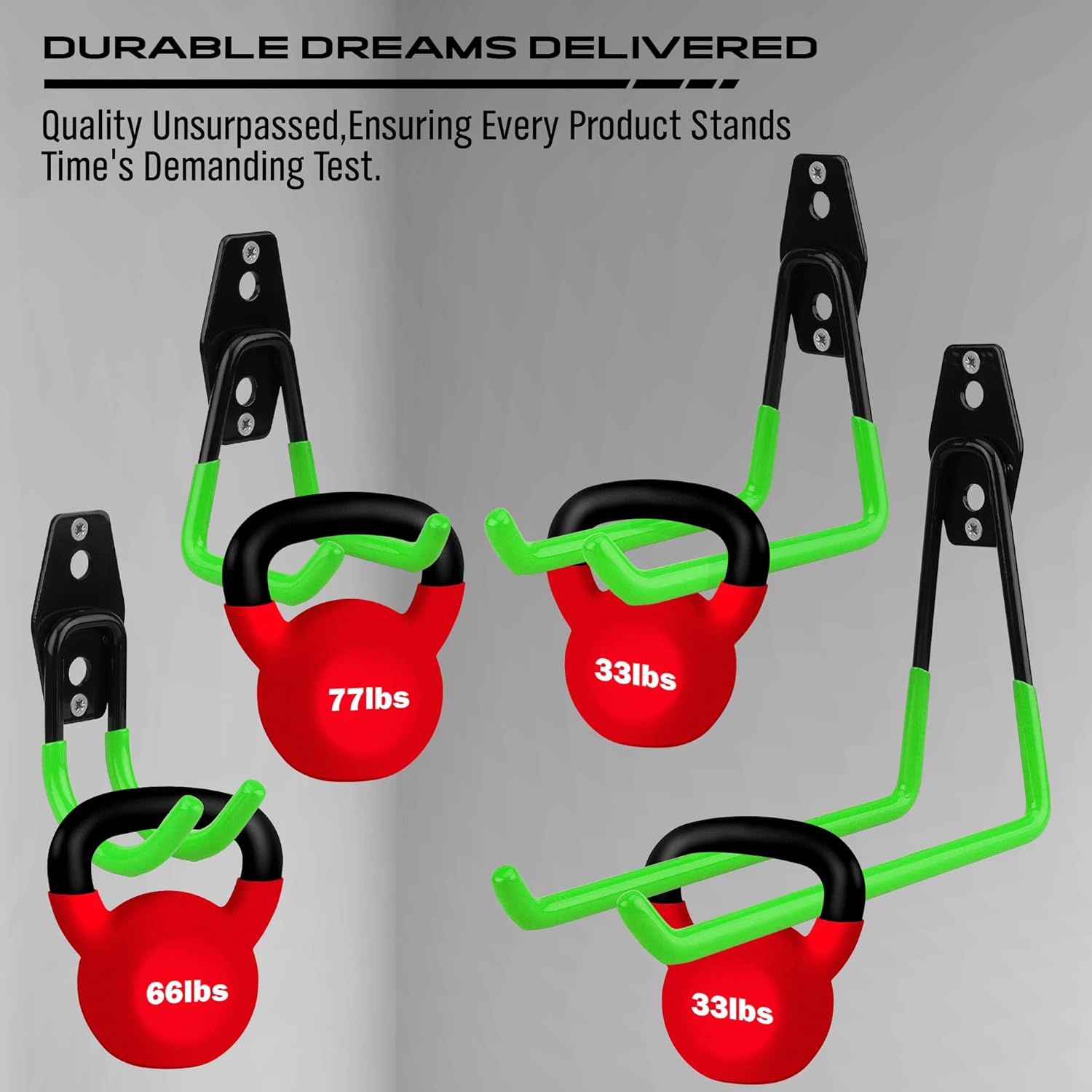 Garage Tool Storage Wall Hook Assortment Set: 15PCS Heavy Duty Large Hanger Garden Tool Organizer Ladder Bike Rack Yard Tool Holder Shed Shovel Metal Screw Organization Bicycle Steel Bracket, Green