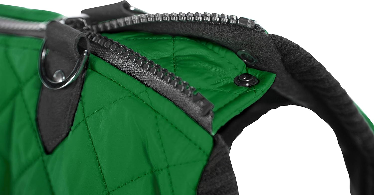 Gooby Fashion Vest Dog Jacket - Green, Medium - Warm Zip Up Bomber Vest with Dual D Ring Leash - Winter Water Resistant Small Dog Sweater