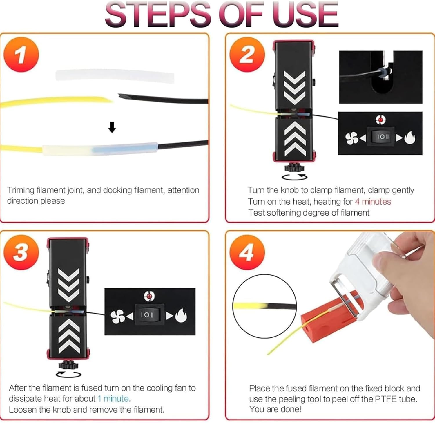 3D Printer Filament Welder, Filament Connector for 1.75mm Filament with 100pcs PTFE Sleeves, Fast Heating, Adjustable Clamp Tension, Filament Joiner for PLA ABS PETG TPU