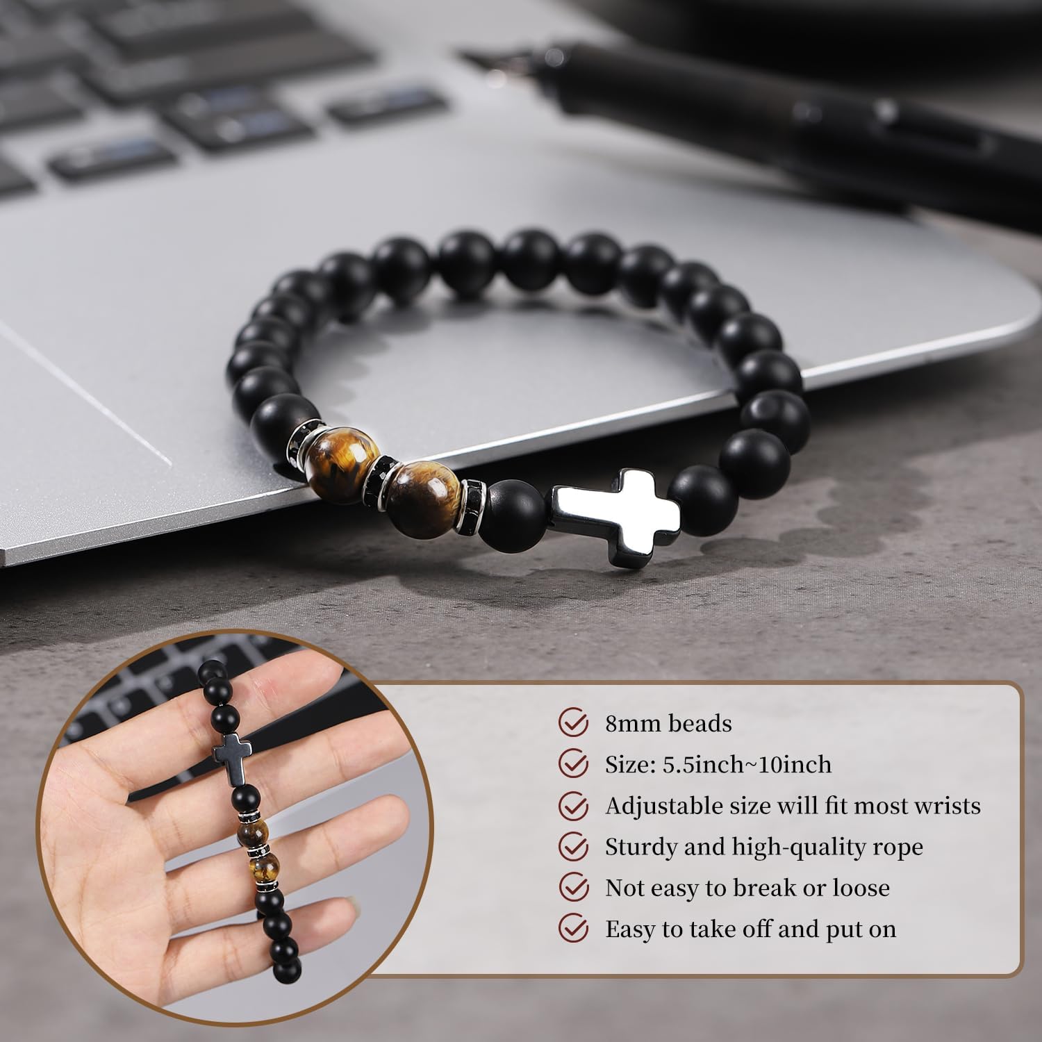 Cross Bracelet for Son Men Friend brother - Birthday Graduation Retirement Christmas Christian Gift for Teens Men - Image 2