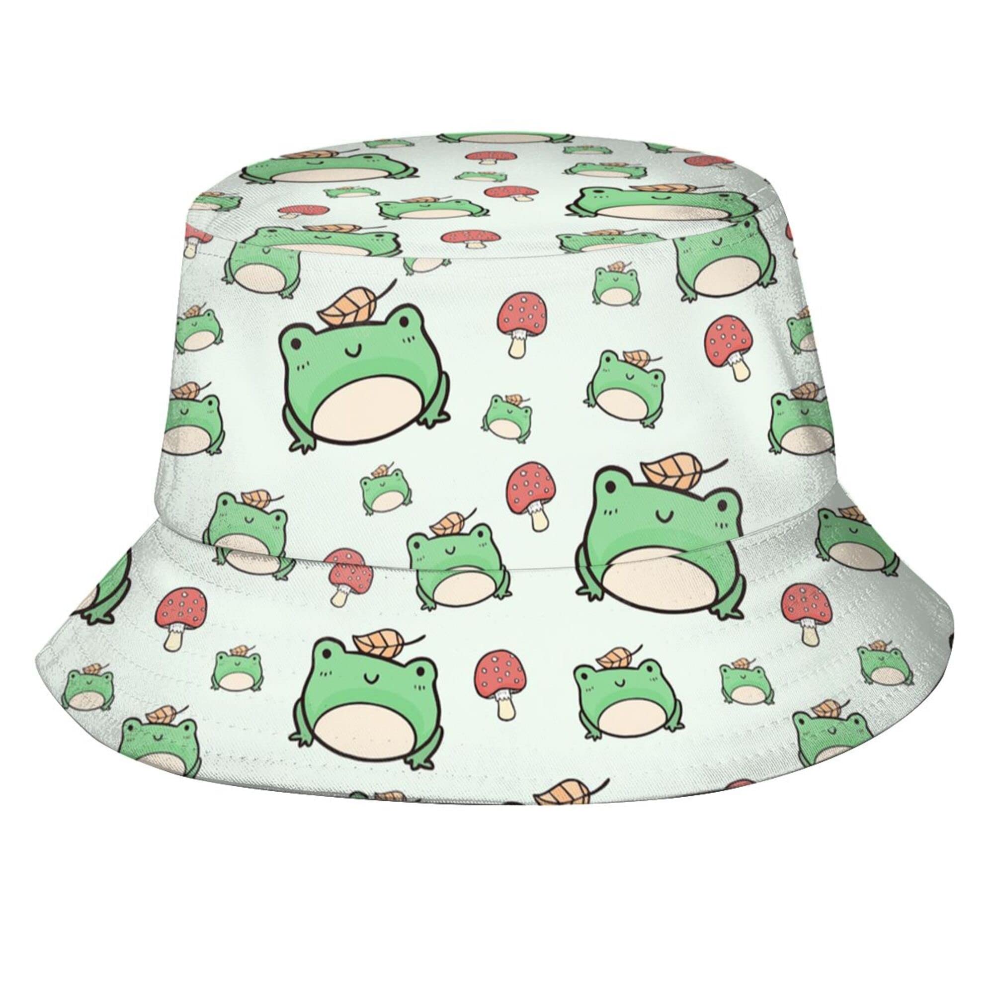 Frog Bucket Hat for Adult Fashion Frog Print Hat Travel Packable Sun Cap Outdoor Hat for Women and Men,One Size-Medium