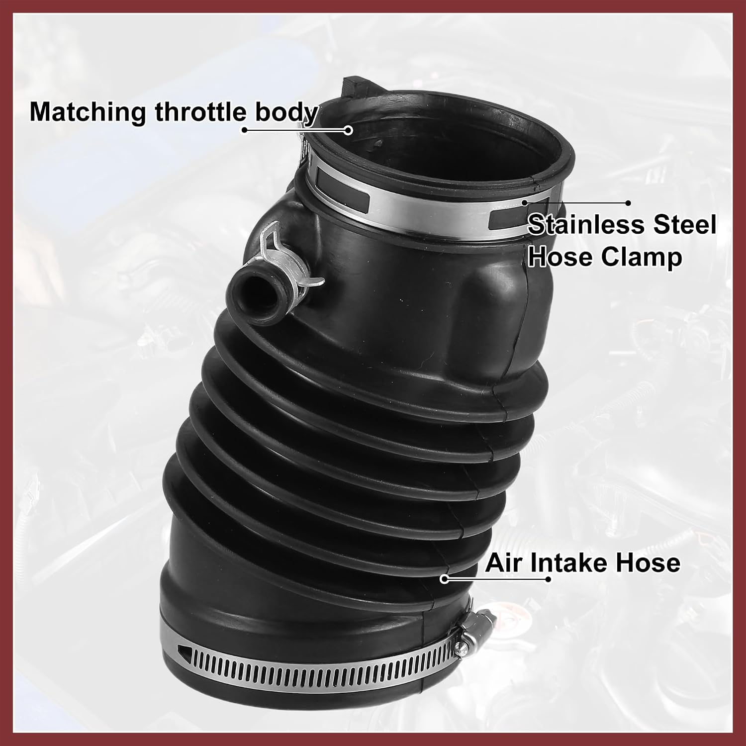 Air Cleaner Intake Hose Tube with Clamps 17228-RDA-A00 - Car Engine Filter Air Intake Duct Hose Tube - for Acura TL 2007-2008 Rubber Black - 1Pc Replace Parts
