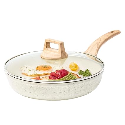 CAROTE 20cm/1.1L Non Stick Pan with Lid, Induction Pan for Cooking, Granite Fry Pan Non Stick Cooking Pan, Omlette Pan Egg Pan, PFOA Fre