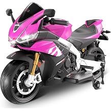 24V Electric Motorcycle for Kids, Licensed Aprilia RSV4 with Removable Training Wheels & Kickstand, Up to 10 MPH, LED Lights, Music, USB, Ride on Motorcycle for Boys Girls