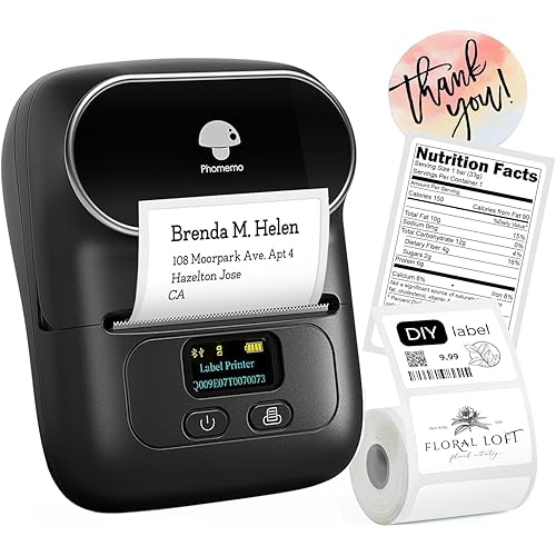 Phomemo Label Printer M110 Upgraded Label Maker Bluetooth No Ink Portable for Small Business, Address, Office, Home for Phone; for PC/Mac(USB), with 100 Labels, Ebony Black
