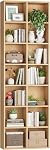 FOTOSOK 71'' Tall Bookshelf with 14 Cubes, 7 Tier Double Wide Wood Bookshelf with 6 Adjustable Shelves, 19.6" Narrow Bookcase DVD/CD Media Storage, Space Saving Display Shelf Cabinet, Natural