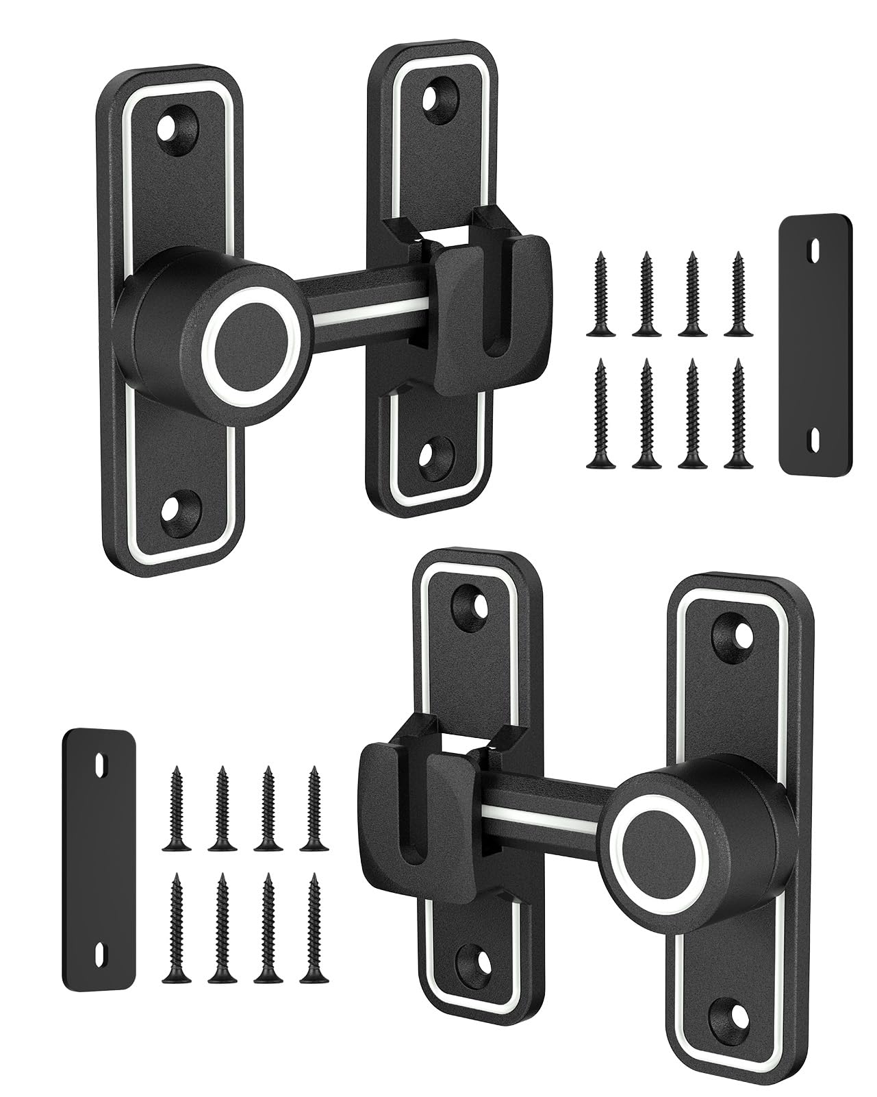 SecureLatch 90/180 Degree Flip Barn Door Lock, Heavy Duty Sliding Door Latch Zinc Hardware– Privacy Protection for Barn, Window, Gate, Garden, Bathroom, Cabinet (Luminous Black-2PCS)