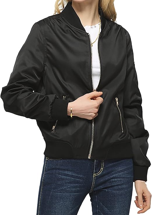 MA-1 レディース ZIPポケット 秋冬 冬 【 中綿入り & 中綿なし 2タイプ×4カラー×3サイズ 】 中綿 防寒 厚手 MA1 アウター ブルゾン ジャケット 薄手 ミリタリージャケット フライトジャケット Le ciel clair