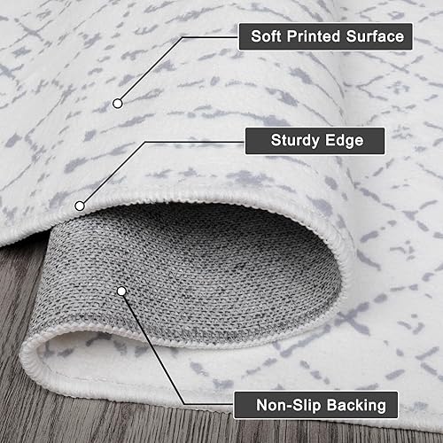 Miniatura 2 de LIVEBOX Alfombra bohemia lavable de 8 x 10 pies para sala de estar, alfombra marroquí antideslizante blanca y gris para dormitorio, alfombra de pelo