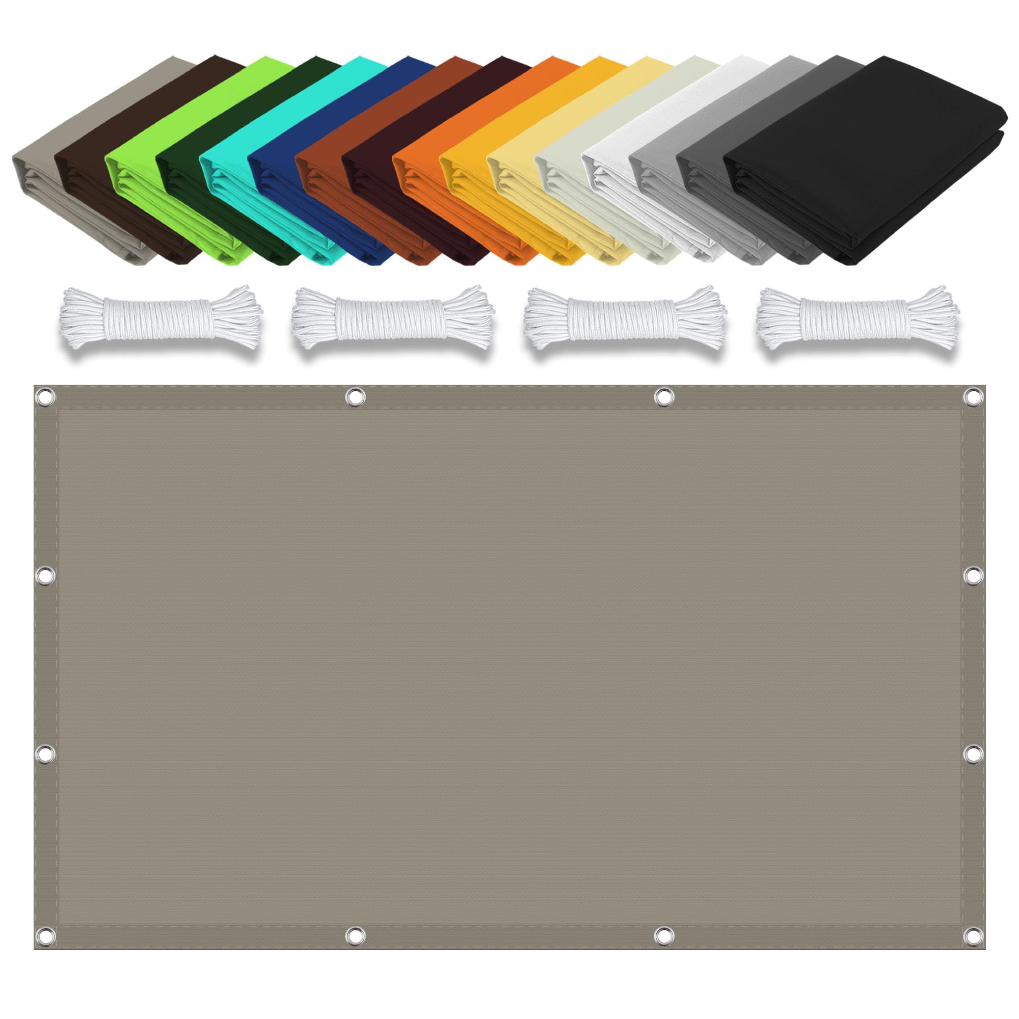 Voile d'ombrage rectangulaire 2x8m taupe imperméable avec cordes