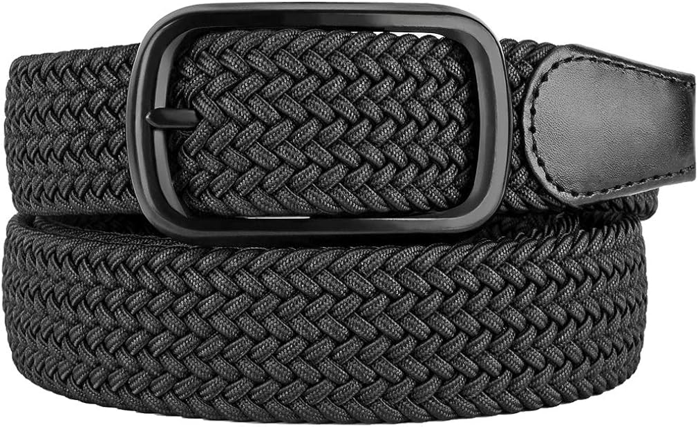 Bluecton Belt Elastic Stretch Woven Braided Belt for Men Women Plus Size Black Square Business Buckle : Clothing, Shoes & Jewelry