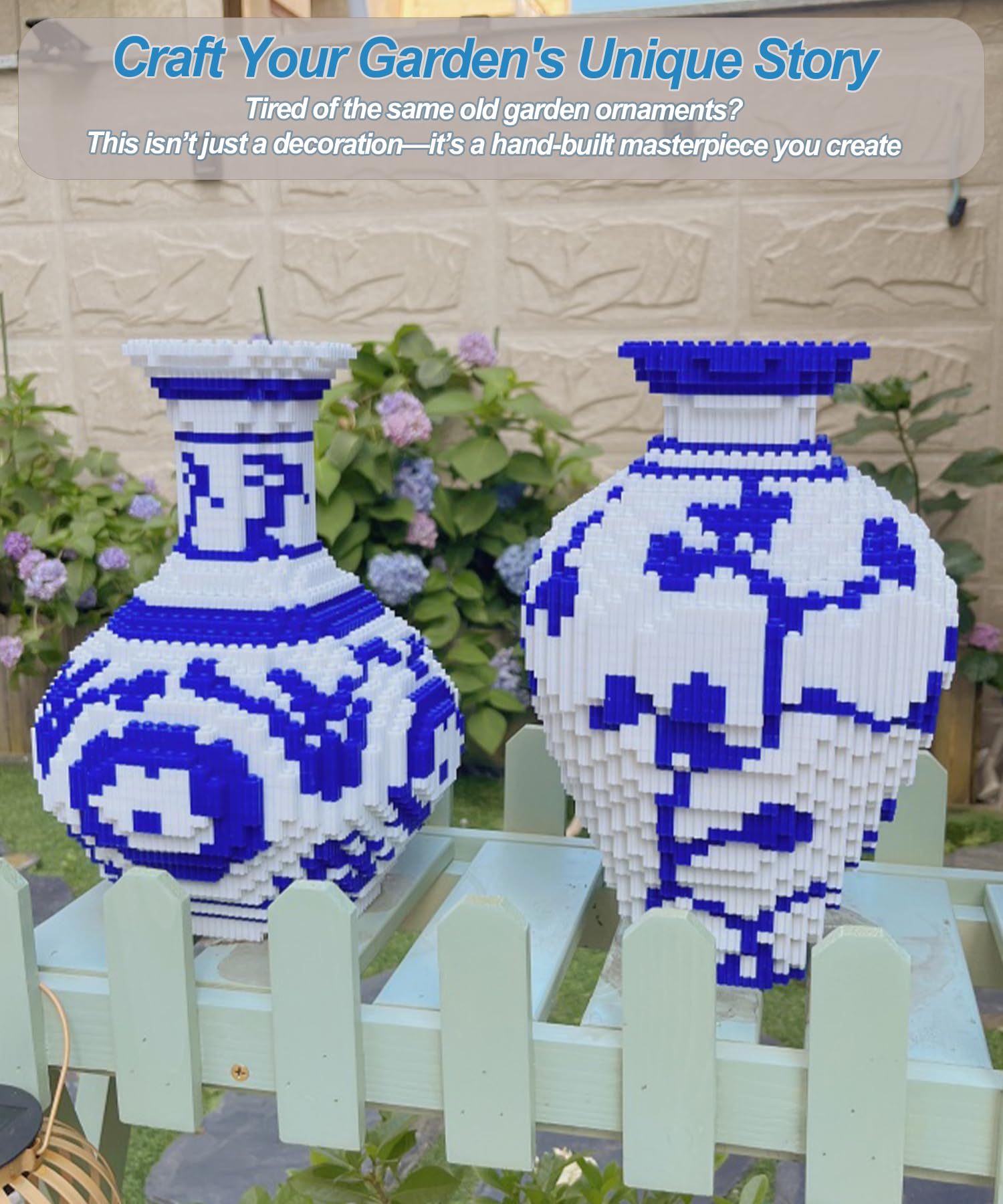 Vase Building Blocks Set, Blue & White Ceramic Style 6400PCS (2 Sets), Compatible for Lego, 7 * 7 * 11″ Creative Flower Building Kit for Home Decor, STEM Birthday Gift for Adults — view 6