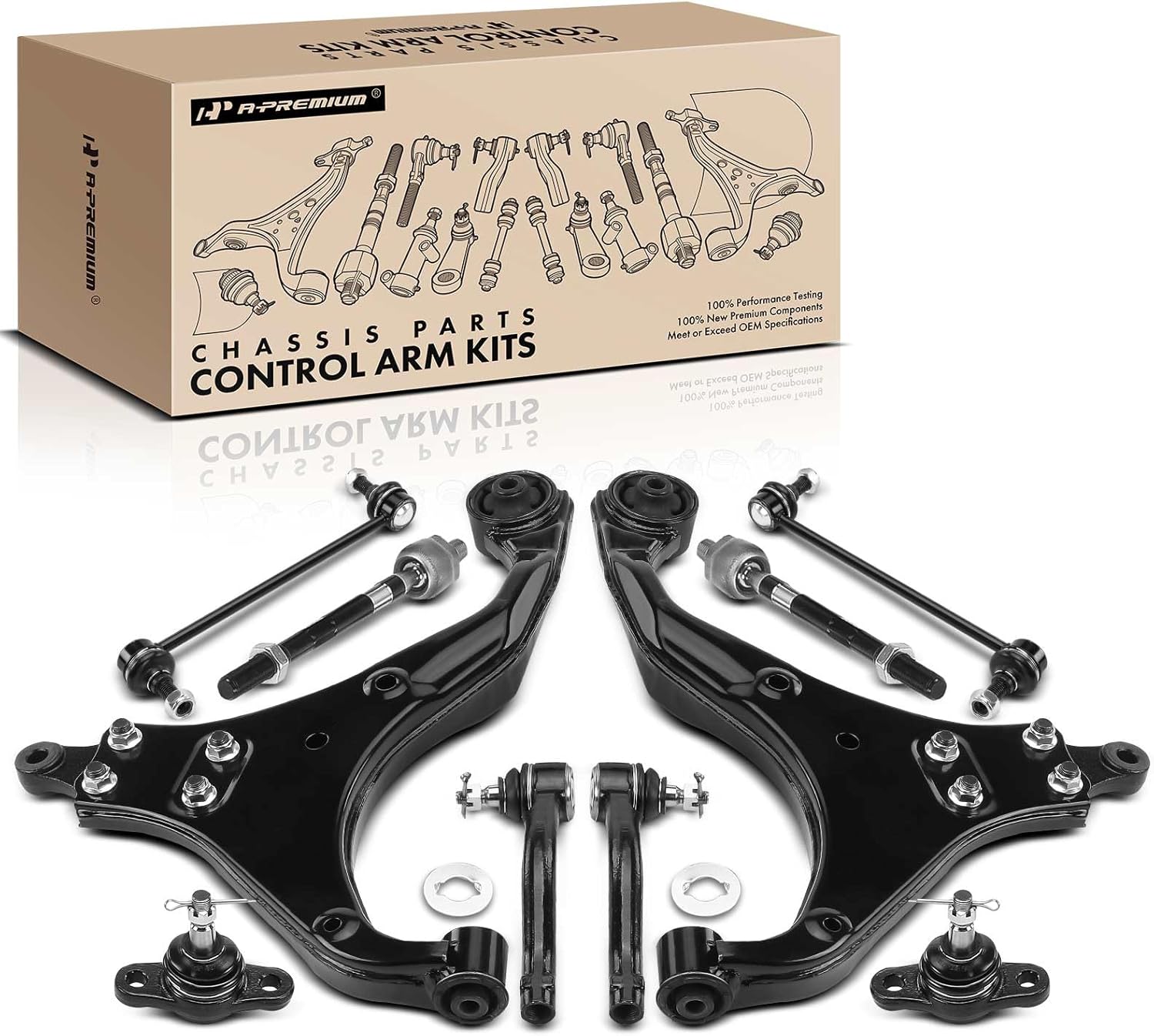 A-Premium Set of 10, Front Lower Control Arm, Sway Bar Link, Lower Ball Joint, Inner & Outer Tie Rod End, Compatible with Kia Sportage 2005-2010, Hyundai Tucson 2005-2009