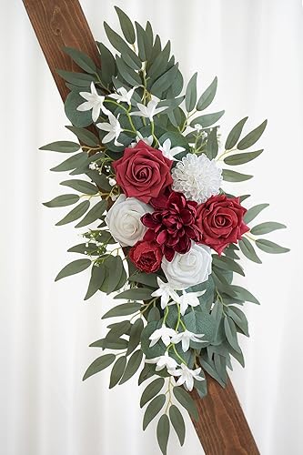 Miniatura 8 de Juego de 2 guirnaldas de flores artificiales para bodas, letreros de bienvenida, decoraciones florales, flores rojas para arco de boda para