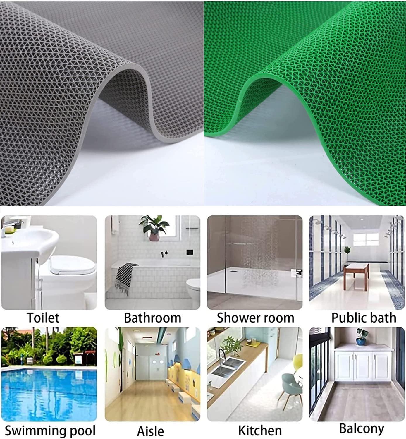 Tappeto Anti-Slip Impermeabile DRENANTE | Pedana in Plastica, Gomma, PVC, Su MISURA | Sauna - Bagno Turco - Docce - Docce - Piscina | Grigio-Verde (GRIGIO, 80x120cm)