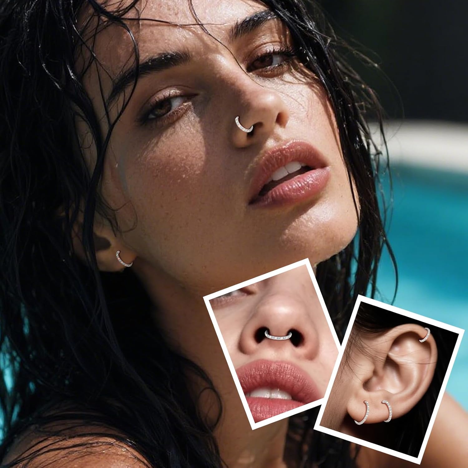 limerencia Nose Rings Hoop - 20G Titanium Opal Cubic Zirconia Nose Ring for Women Men, Hinged Segment Septum Lip Rings Cartilage Conch Rook Helix Tragus Daith Earrings, Piercing Jewelry - Image 2