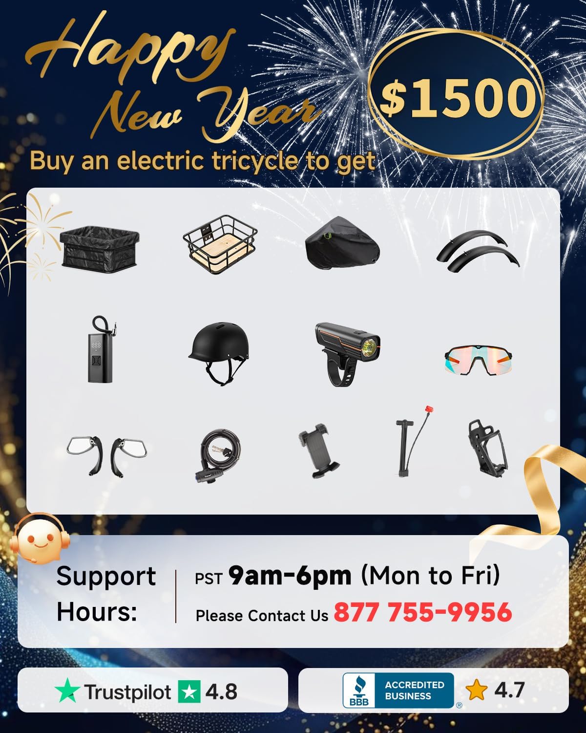 Electric Tricycle for Adults, 55 Miles Range Cargo Tricycle with Large Basket, 960W Max Rear Motor Electric Trike with 48V 648Wh Battery, 20" 6061 Aluminum Folding Ebike Frame, 25MPH 3 Wheel Alaskan
