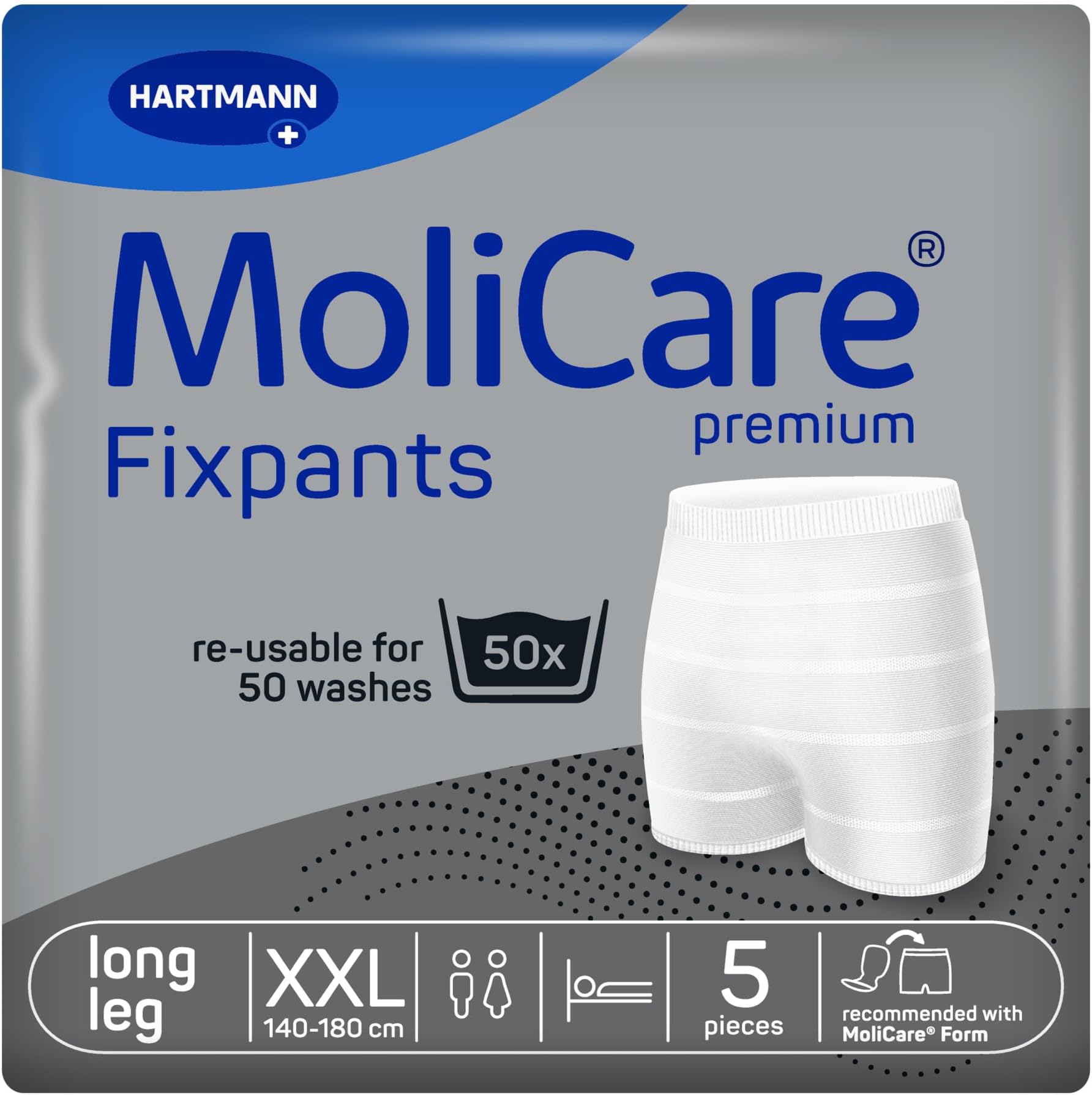 Molicare Premium Fixpants | Washable Net Fixation Pants, Worn with Large Incontinence Pads | Long Leg | Size XXL (56-72 inches) | Pack of 5 | wash & Reuse up to 50 Times