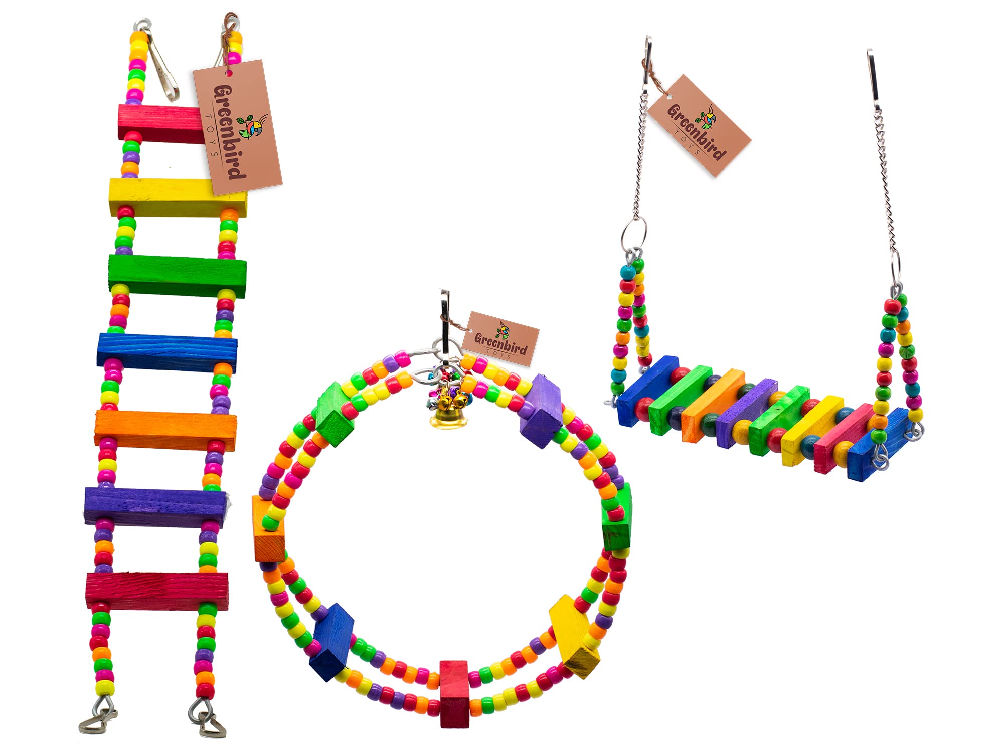 GREENBIRDS TOYS Combo of Colorful Wooden Ladder, Ferris Wheel & Bird Swing for Bird & Parrots (B09V9JGGJM) Amazon Price History, Amazon Price Tracker