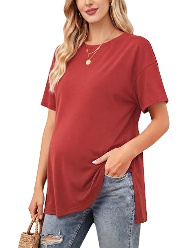 Liu & Qu Womens Maternity Shirts Short Sleeve Split Side