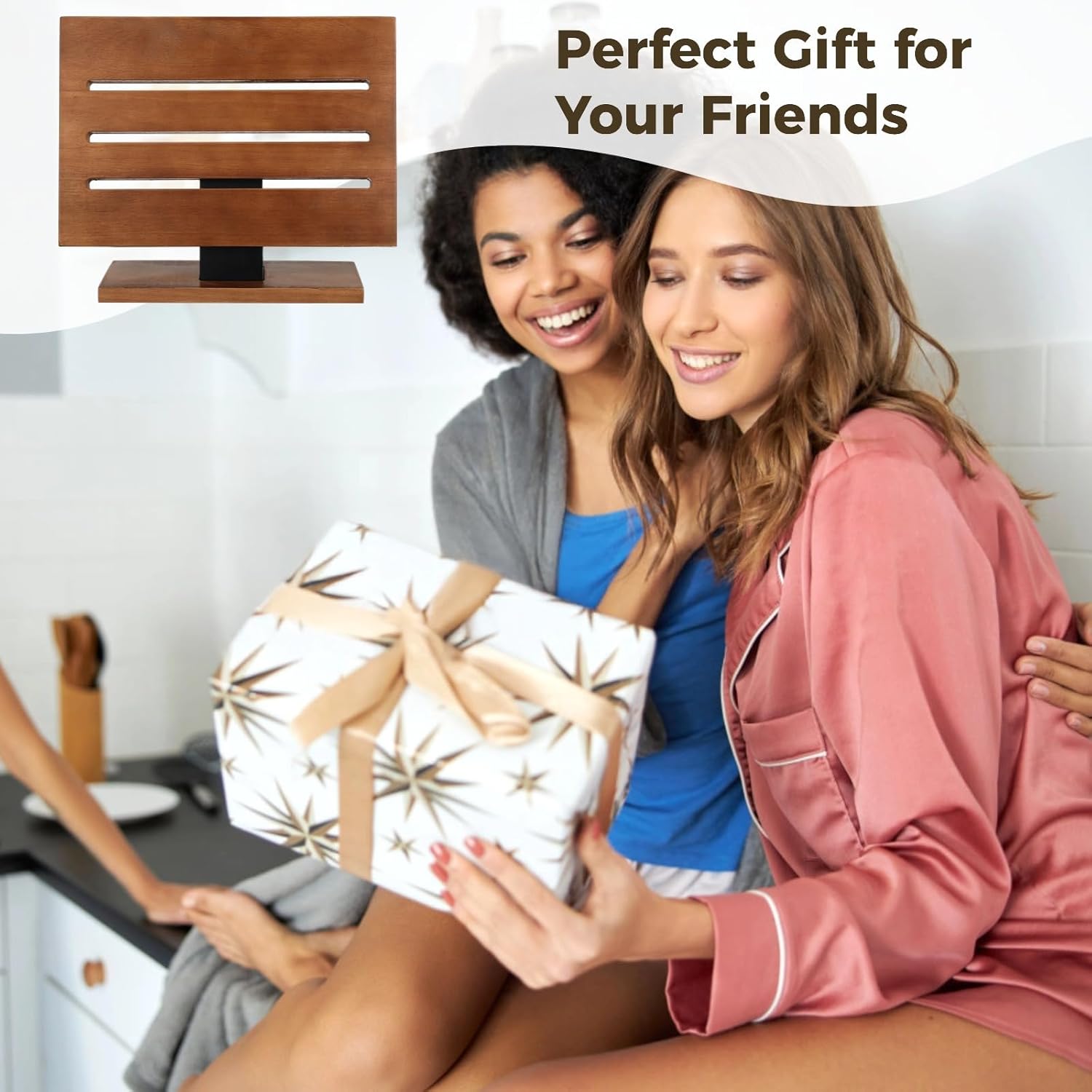 Brown Acacia Wood Knife Rack, Detachable Kitchen Countertop Knife Block Holder, 12.6 X 8.7 in, Stable Universal