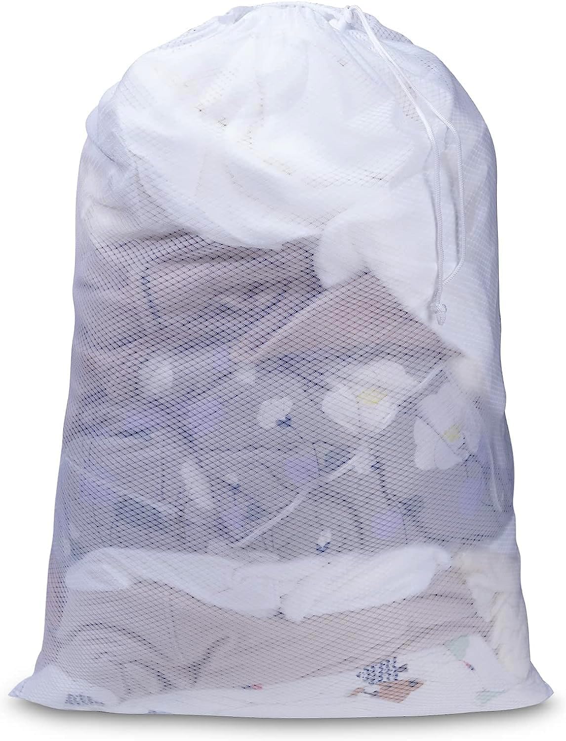 Meowoo Mesh Laundry Bag, 24ร36inch Heavy Duty Large Mesh Laundry Bags Drawstring Lockable, Laundry Hamper Liner, Machine Washable, for Travel, Storage,Sports Factories, Dorms, Hamper Liner(white,1Pcs)