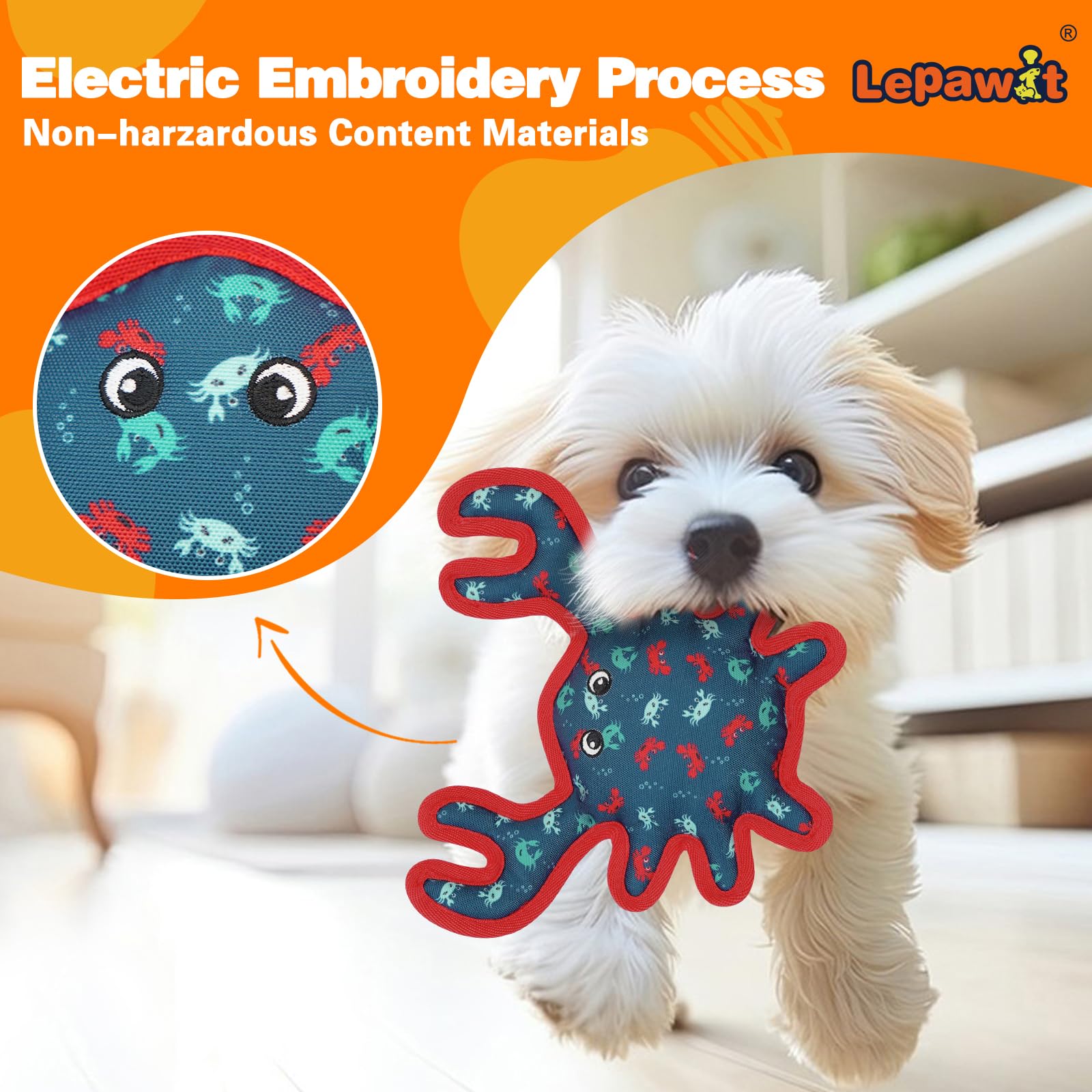 Juguetes chirriantes para perros, juguetes resistentes para perros para jugar en interiores, bonito juguete interactivo de cangrejo para perros pequeños y medianos