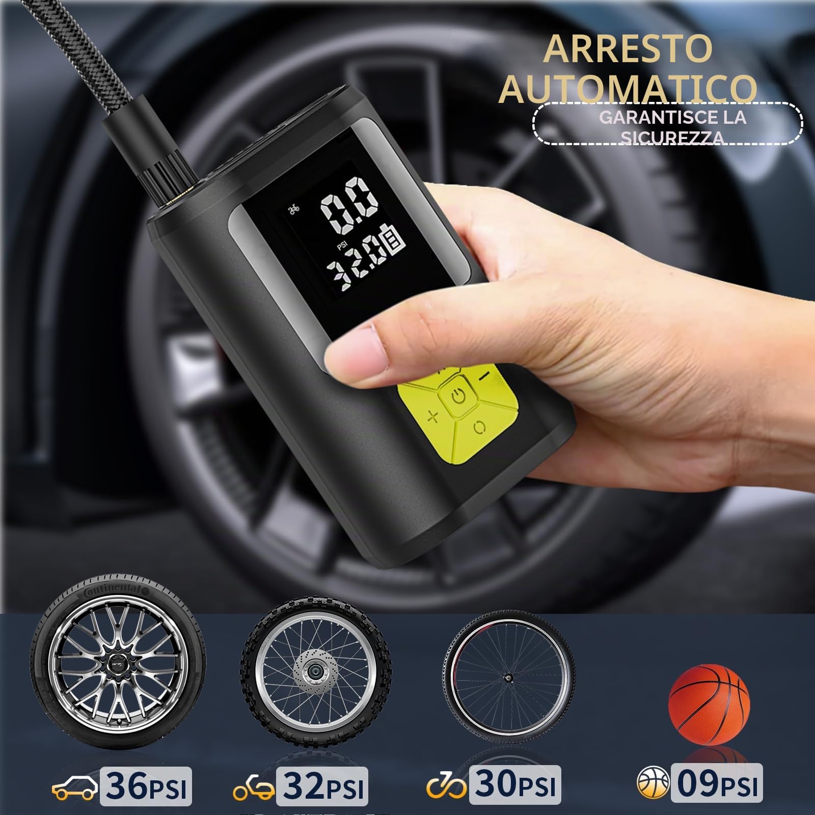 EUARY 6000mAh Mini Compressore Aria Portatile Auto, 150PSI Gonfiatore Bici Elettrico con Schermo LCD Digitale e Torcia LED, Pompa Elettrica per Bicicletta, Auto, Moto, Monopattino, Palloni